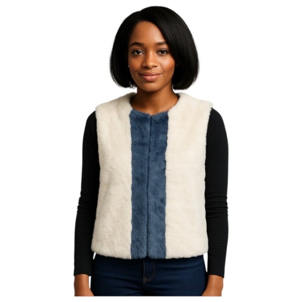 525 America Ivory and Blue Faux Fur Vest